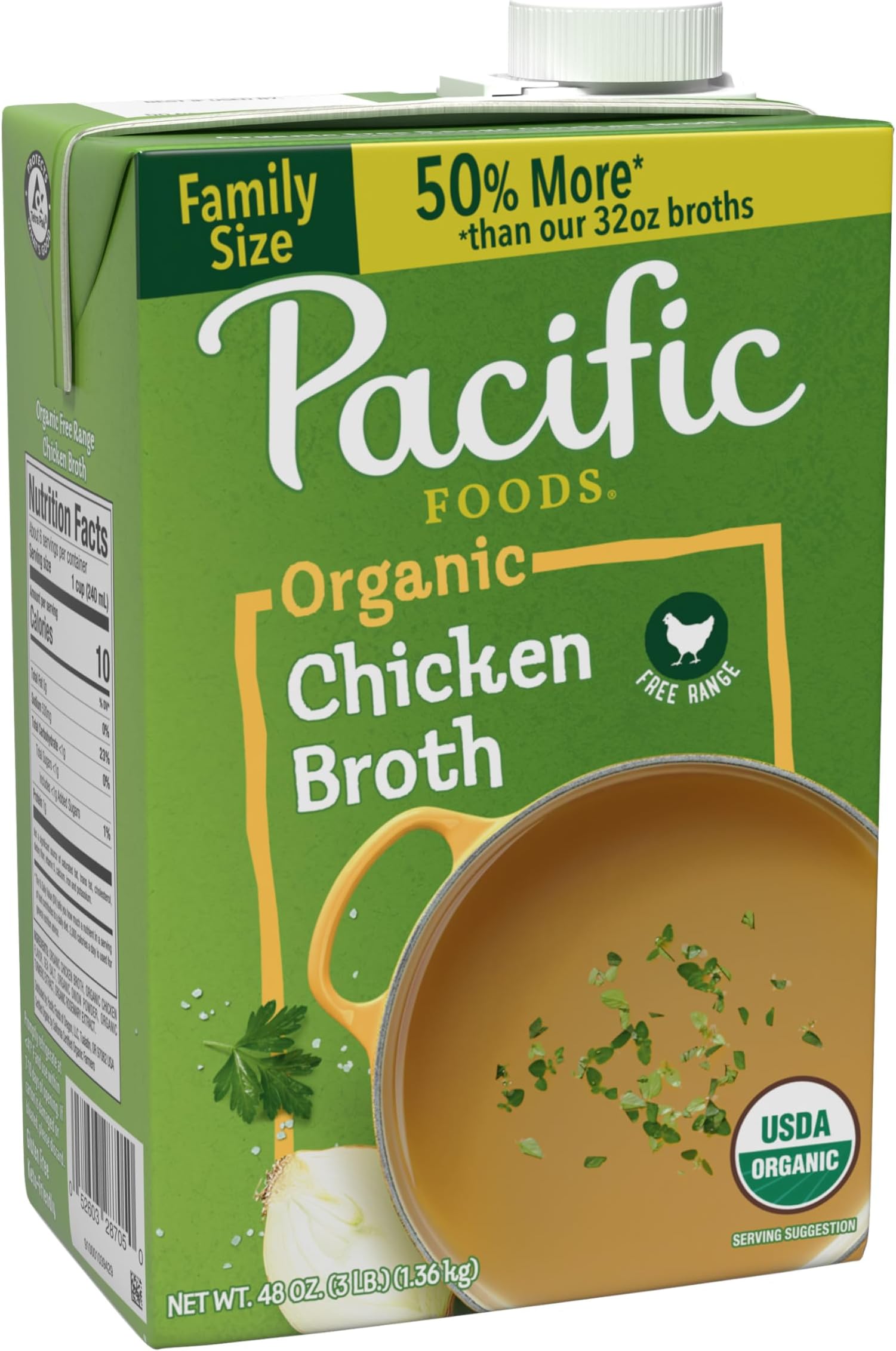 Pacific Foods Organic Chicken Broth, 48 oz Carton