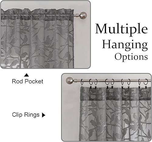 Miniatura 2 de OVZME - Anji Juego de 2 cortinas traslúcidas, gasa, ligeras, vaporosas, texturizadas, bolsillo barra doble, pájaros recortados, habitación niños