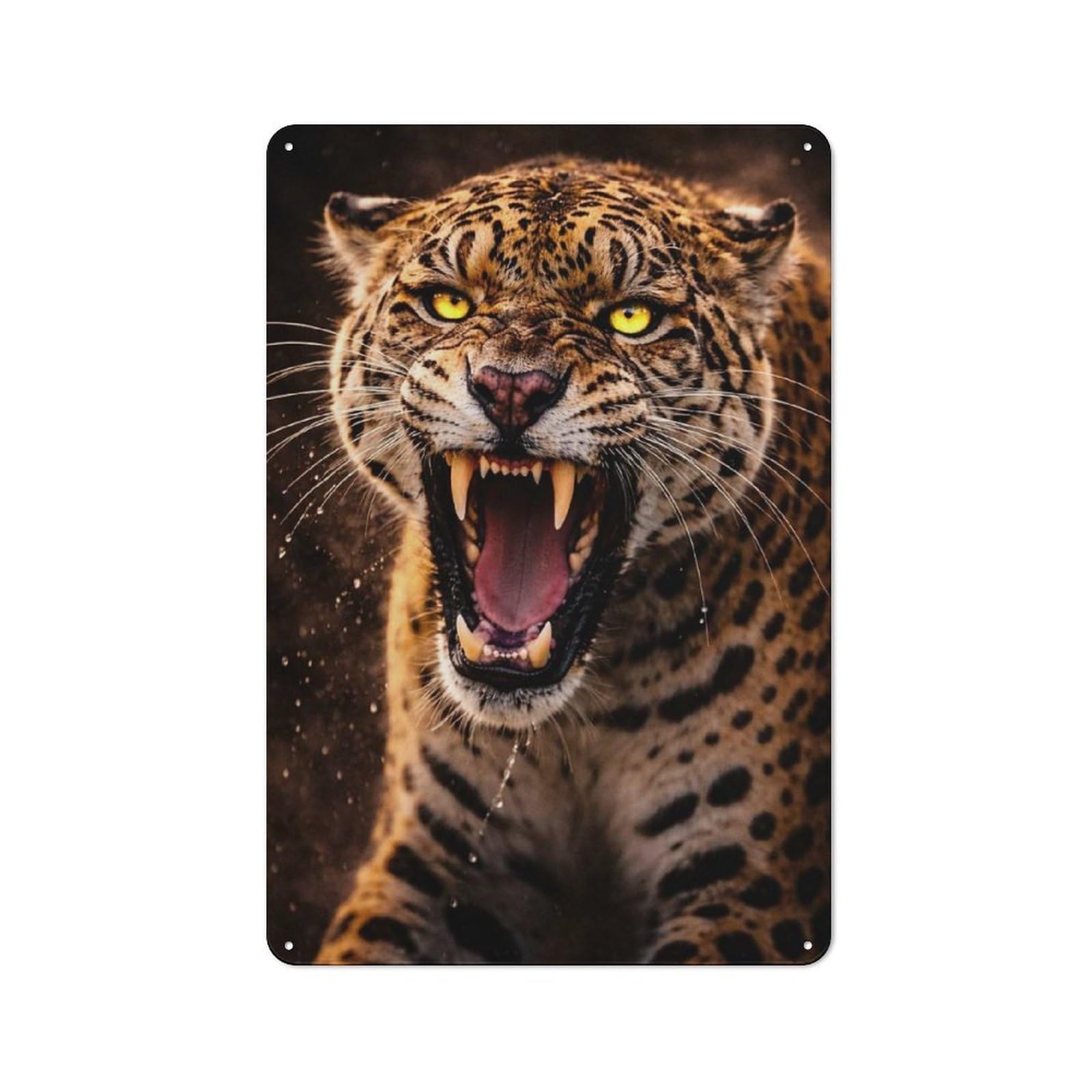 Metal Sign 30x20cm with Fierce Jaguar Roaring for Hallway Wall, Retro Decor, Gift for Hallway Decor Lovers during The Christmas Season