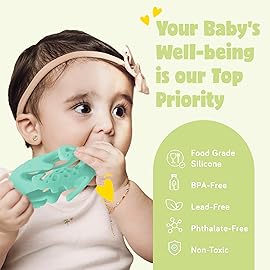 Dinosaur Baby Teething Toys, Textured Sensory Toys for Babies, Lightweight Soft Baby Sensory Toys, BPA-Free Silicone Infant Teething Toys, 0-18 Months, Teething Baby, Easy to Clean - Kiwi Green