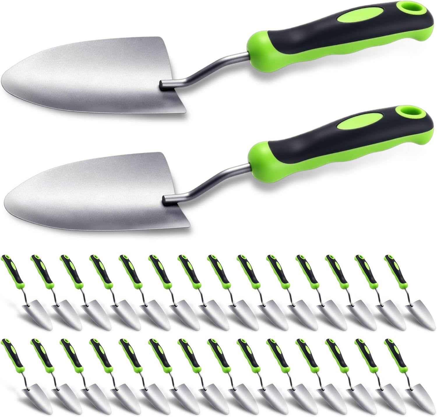 Yaocom 16-Pack Heavy Duty Aluminum Garden Trowels - Rust-Resistant Wide Shovels with Soft TPR Handles for Digging & Planting (Green)