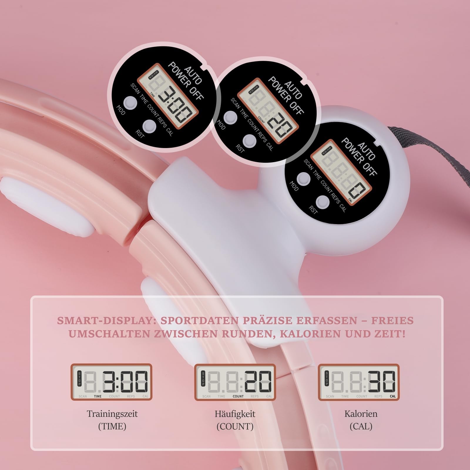 LEAFIA Smart Fitness Hoop Reifen, Ruhig Hula Hoop mit Smart Zähler, Magnetscheiben und 16 Abnehmbaren Einstellbar Bewegliche Reifens, geeignet für Kinder Erwachsene Anfänger zum Abnehmen und Fitness