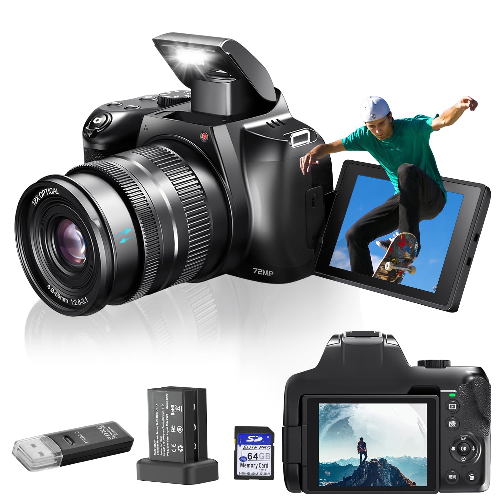 Digital Camera 4K 72MP Vlogging Camera For YouTube 2.8" 270° Flip - View #10