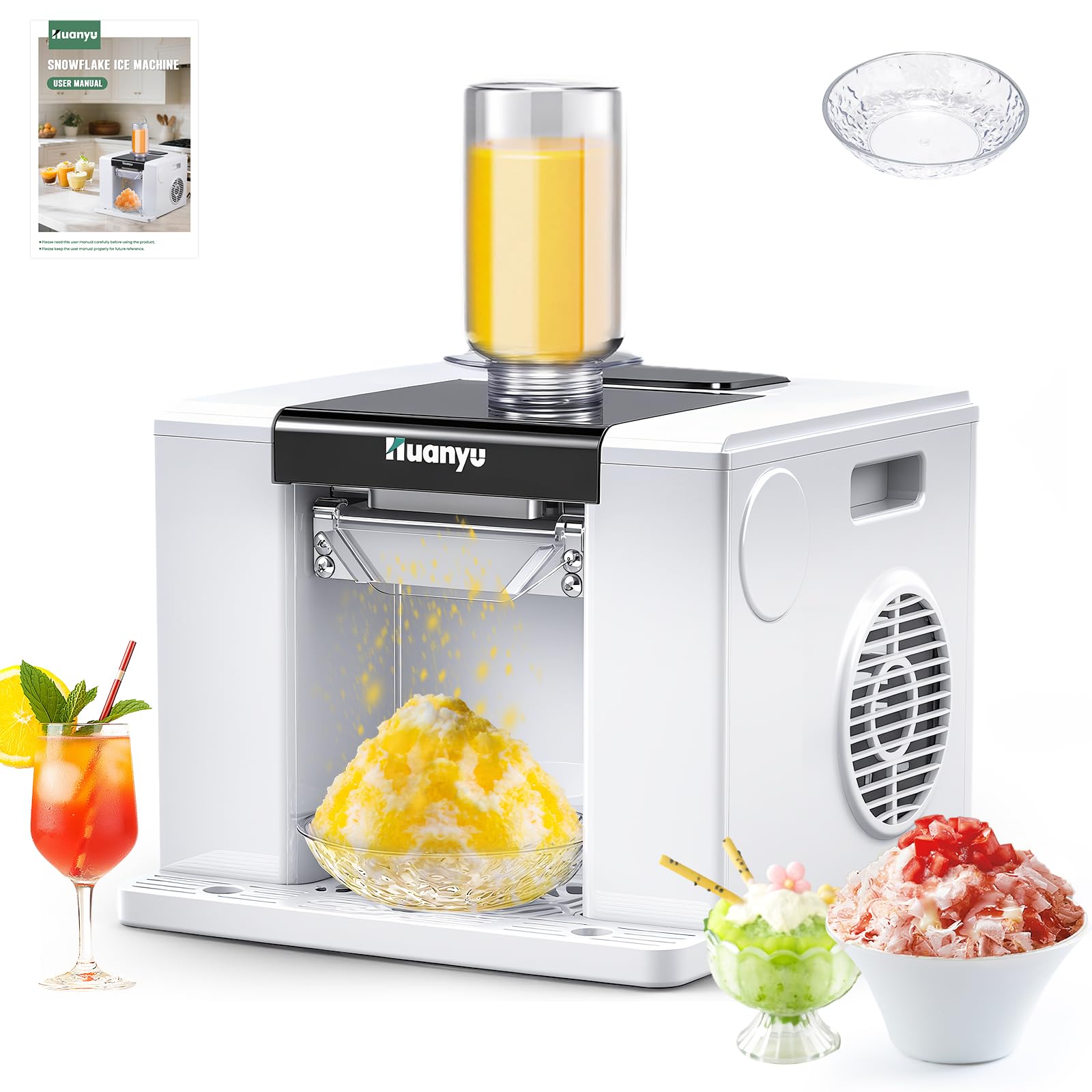 Huanyu Snowflake Ice Machine Shaved Ice Machine 60kg/24H 280W Rasiereis-Maschine Schnellkühlende Schneeflocken-Eis-Maschine Elektrische Schneekugel-Maschine Automatische Eis-Maschine für Haus, Party