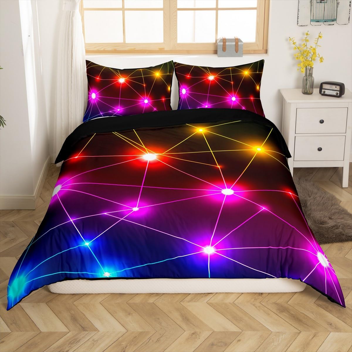 jejeloiu Kids Neon Light Comforter Cover Toddler Size, Cool Lightsaber Duvet Cover Boys Girls Rainbow Laser Bedding Set for Teens Bedroom Decor Soft Quilt Cover 2Pcs (No Comforter)