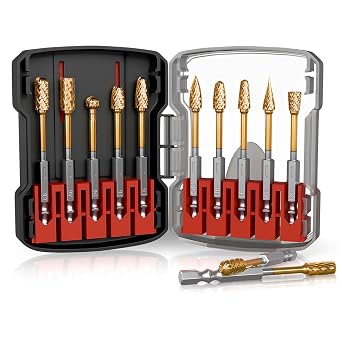 CATITO 10 Pcs 1/4" Carbide Burr Set, 1/4" Quick-Change Shank, Die Grinder Bits for Metal, Wood, Stone, Compatible with Most Rotary Tools