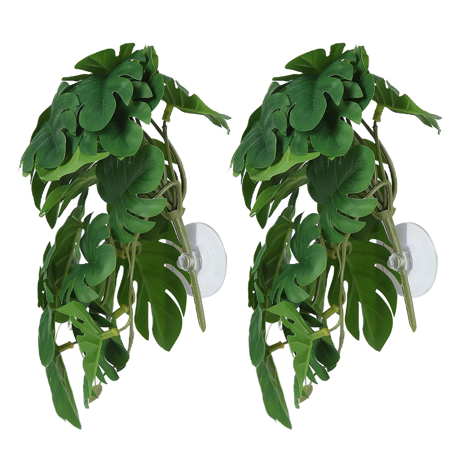 2 piezas Plantas de reptiles de acuario/plantas de Terrario de seda colgantes con hojas de plástico artificiales con ventosas/plantas de plástico realistas/Decoraciones de simulación de paisaje (C)