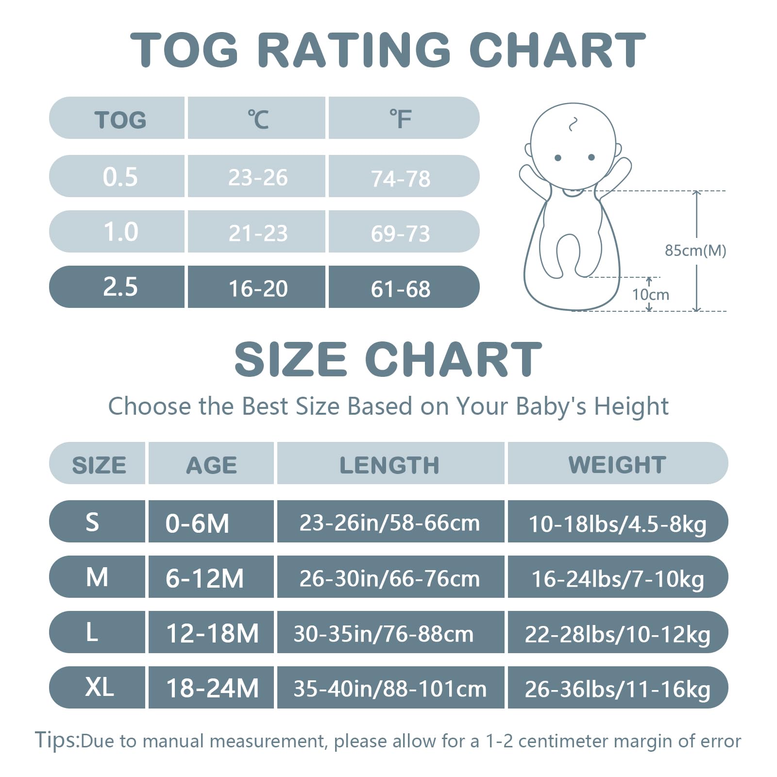 Mosebears Baby Winter Sleeping Bag Children's Sleeping Bag 2.5 Tog Sleeping Bag Made of 100% Cotton Various Sizes from Birth to Age 18 Months All Year Round Sleeping Bag - Image 4