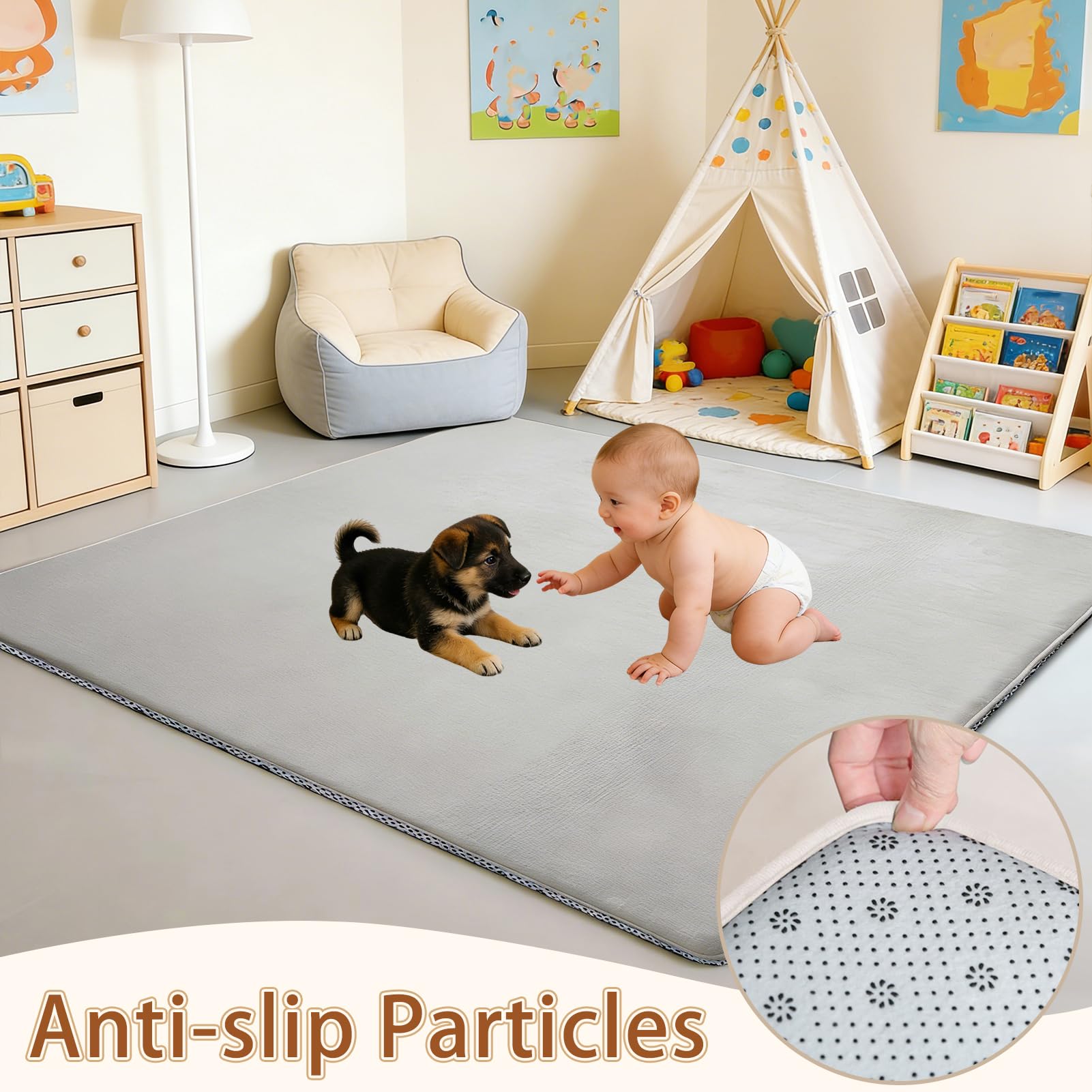 Tapis d'éveil Bébé 100 x 150 cm Gris Argent Tapis de Jeux pour Bébé avec Mousse Mémoire de Haute Qualité Tapis Antidérapant pour Bébé, Tapis de Sol Enfant, Velours Corail Chambre Enfant Tatami Bébé