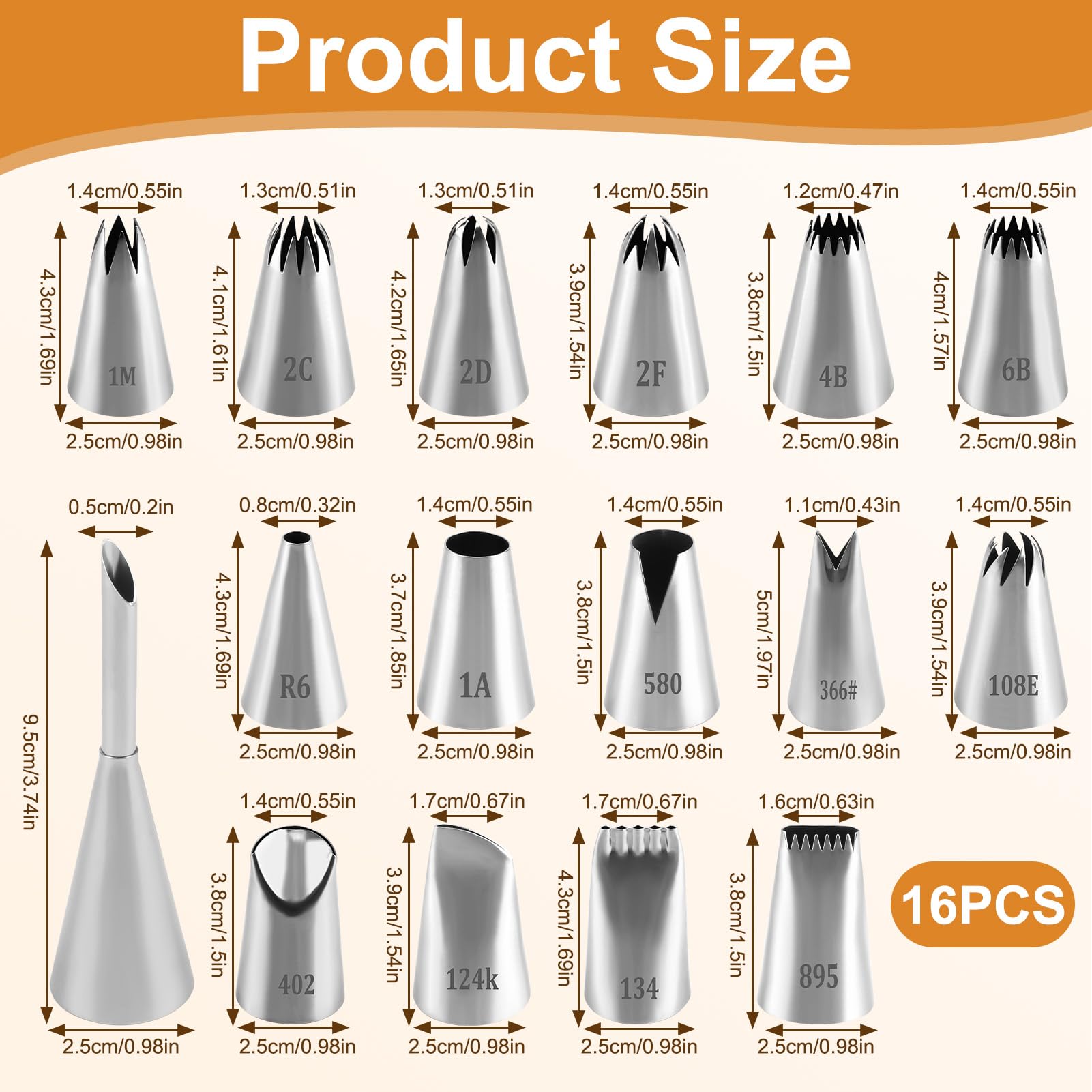 Set Di 2 Beccucci Lunghi Per Sac à Poche In Acciaio Inox Da 5mm E 6mm Con Spazzola, Per Riempire Profiterole, Torte E Pasticcini