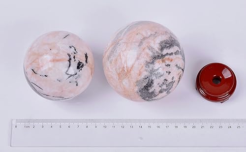 Miniatura 7 de Bola de cristal de jaspe rosa de 2.756-3.150 in con soporte, esfera de piedra de cebra natural, bola decorativa grande de piedras preciosas rosas