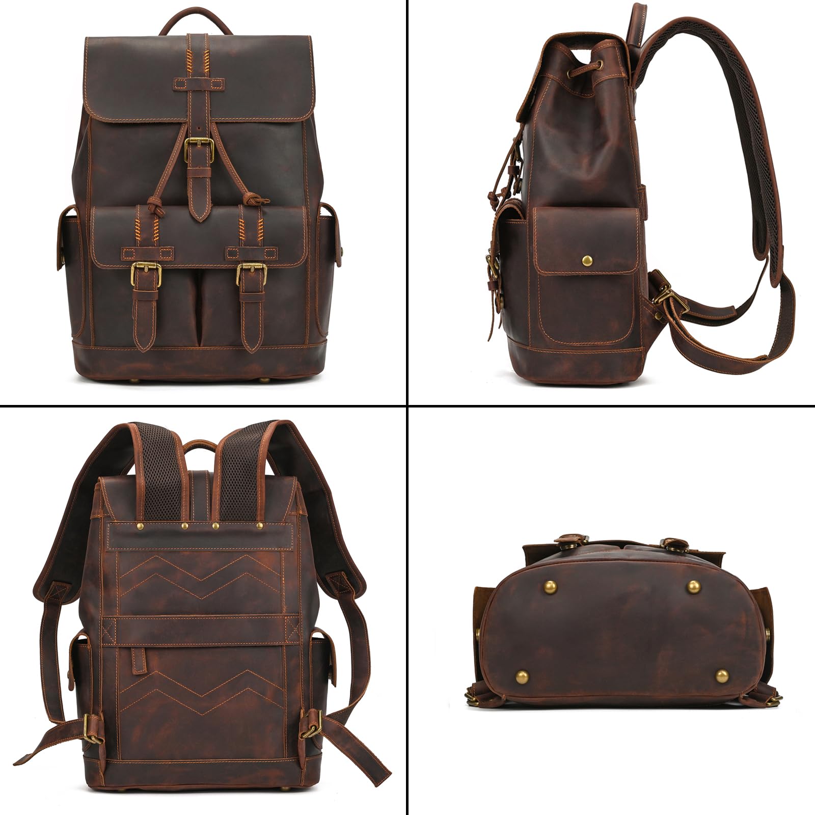 Reiserucksack Leder Rucksack Herren, Groß Handgepäck Travel Backpack 15.6 Zoll Laptop Rucksacktasche Tagesrucksäcke für Weekender Trip Business
