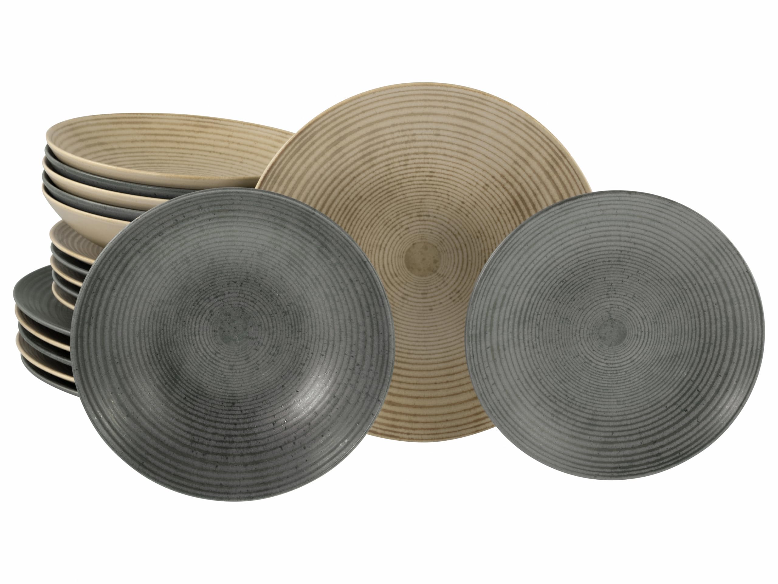 CreaTable, 21389, Série Catania Mix, service de vaisselle 18 pièces, ensemble d'assiettes en grès.