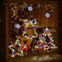 Vista 5 de 3 luces de ventana de Navidad, marco de metal, decoración de ventana de Navidad, funciona con pilas, luces colgantes de árbol de Navidad, cascabel