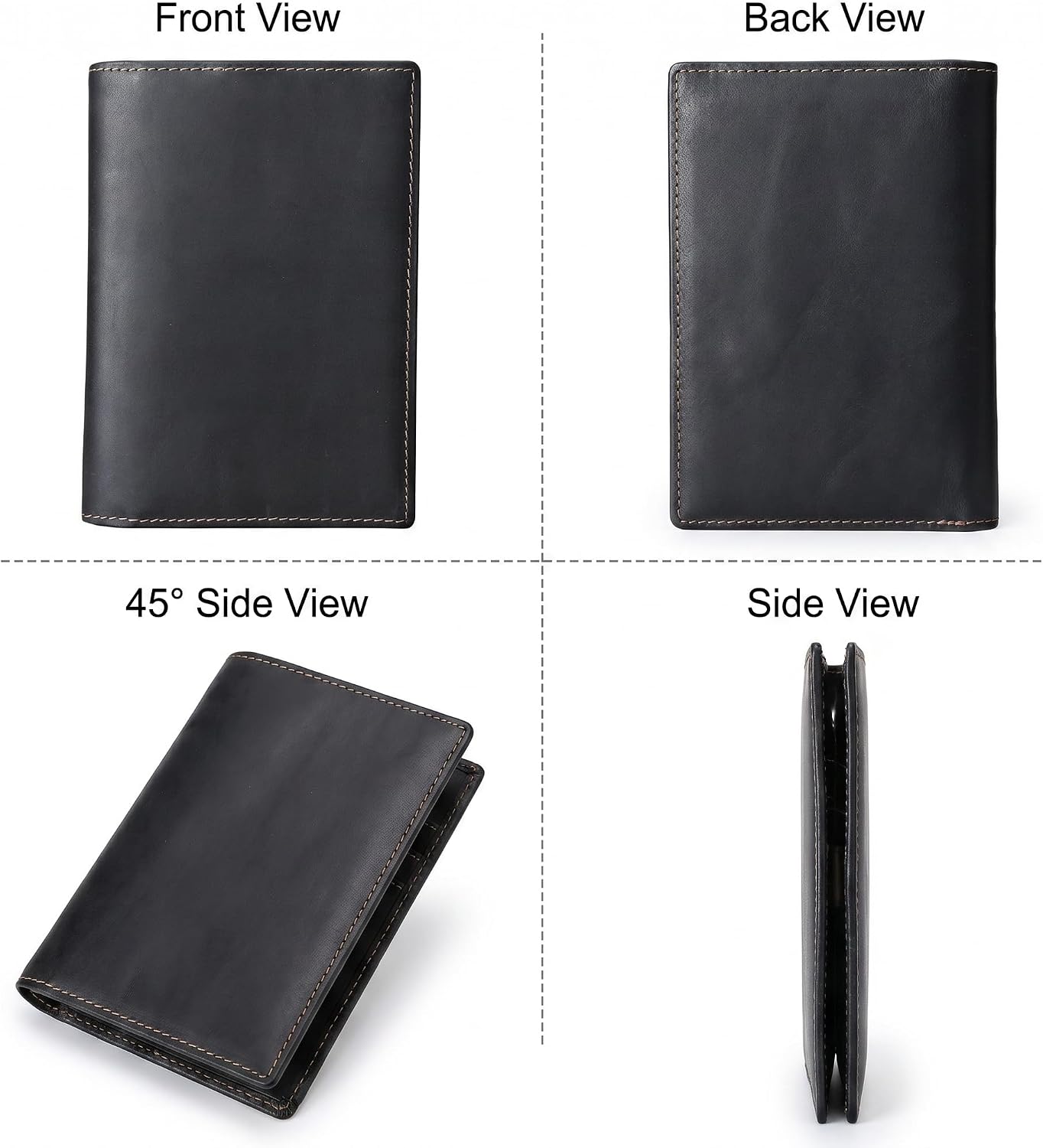 Genuine Leather Passport Holder, RFID Blocking Vintage Leather Travel Wallet, Slim Passport Cover with Card Slots & Cash Compartment, Travel Document Organizer for Men & Women (Black)