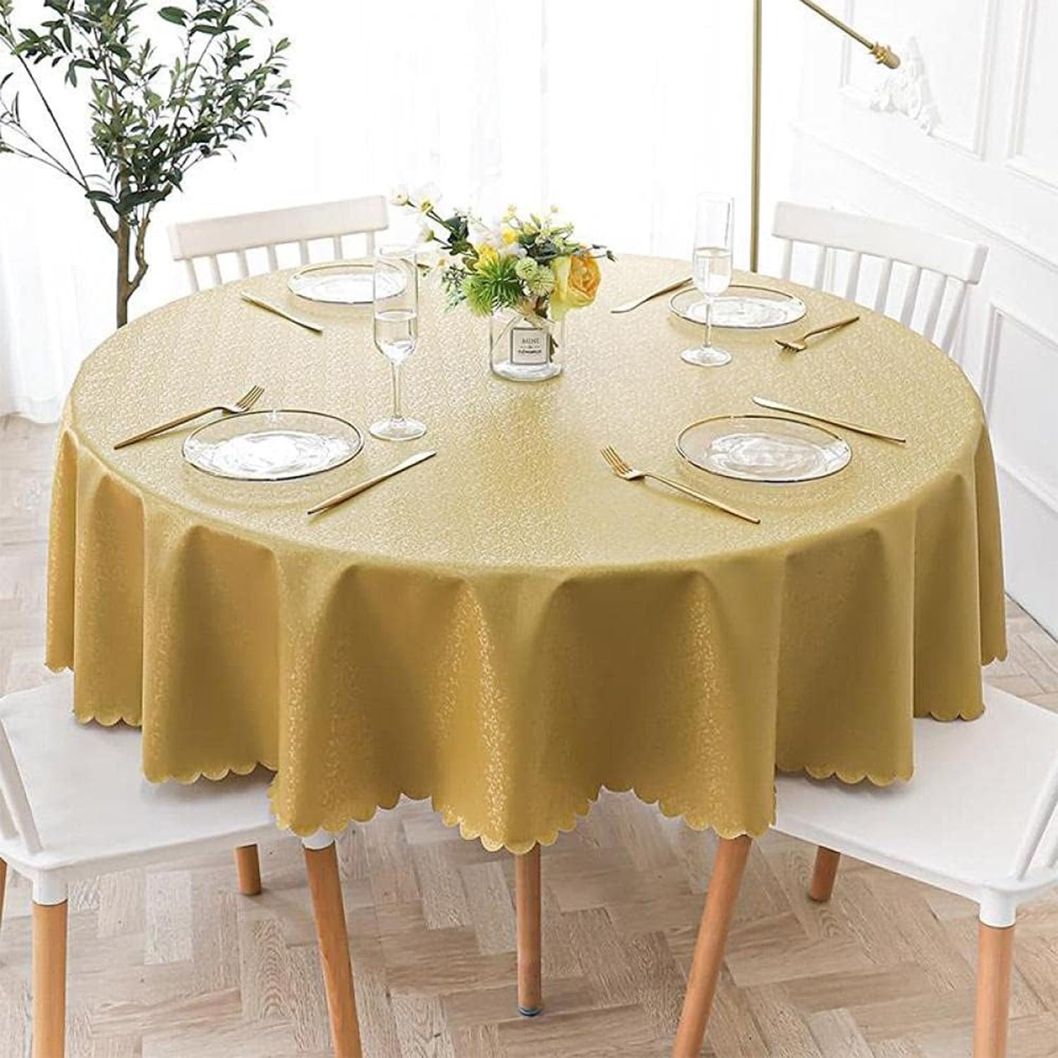 Round Waterproof Tablecloths, PVC Solid Color Table Cover, Wipeable Oil-Proof Table Cloth, European Tablecloth for Home Hotel Restaurant E Diameter, Patio,Weddinggathering P,Diameter of 140 cm