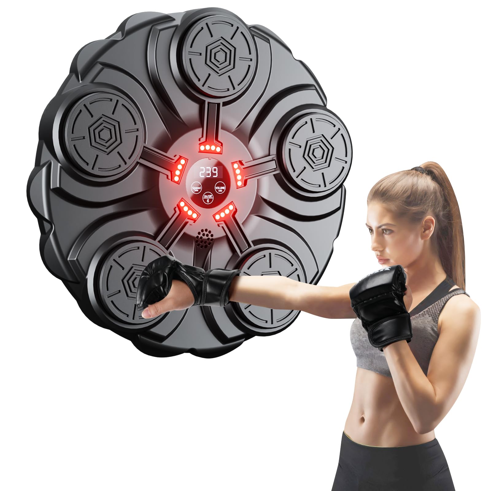 Music Boxing Machine Adultos - 9 Modos de Velocidad Maquina Boxeo Musical Pared con Guantes De Boxeo - Máquina de Boxeo con Bluetooth y Recuento Inteligente y Luces al Ritmo de la Música