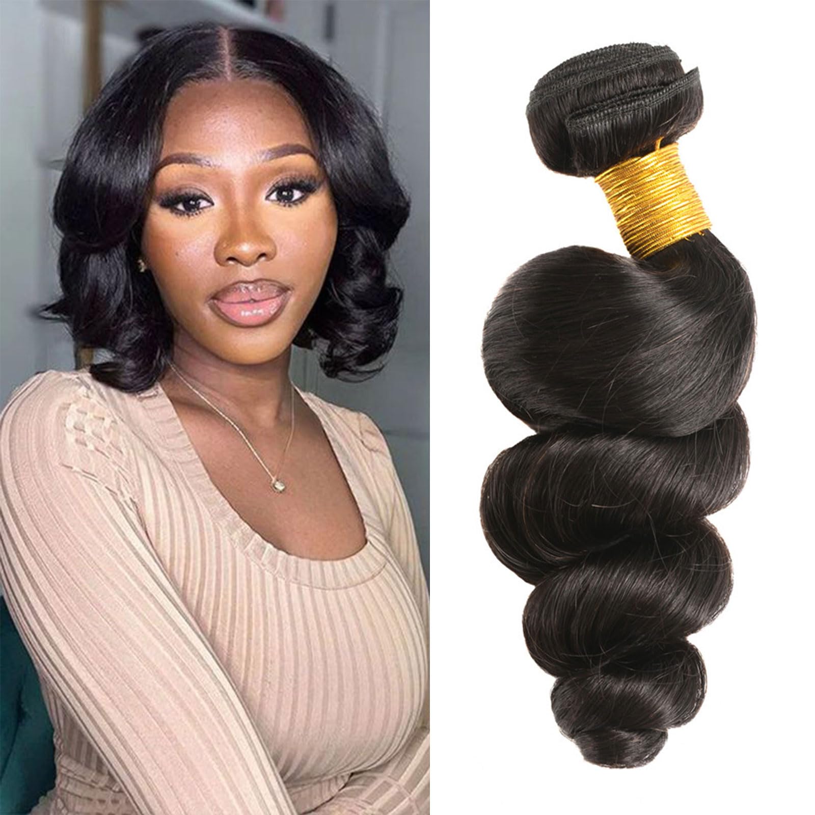 Loose Wave 100% Human Hair Weft Extensions Amazon.com : Loose Deep Wave Bundles Loose Wave Bundles  main image 2