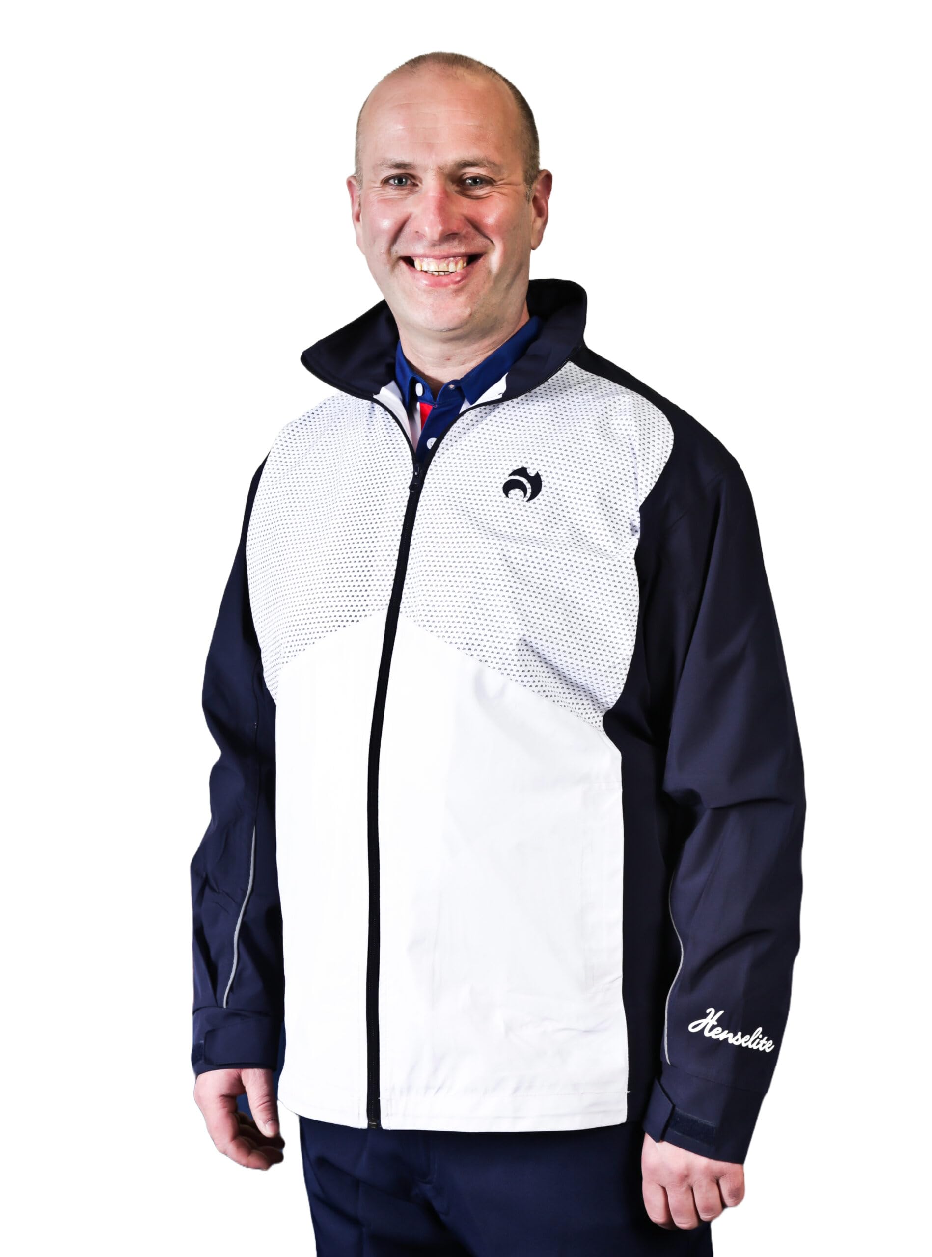 Henselite Men's Caledonia Waterproof Lawn Bowling Jacket in Navy & White. (Navy & White, S)