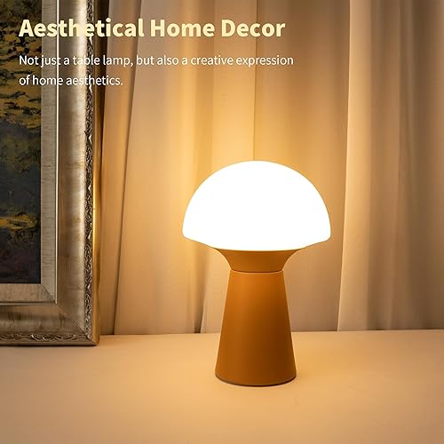 Miniatura 8 de Lámpara de mesa de hongos, lámpara a pilas con temporizador, pequeña lámpara portátil inalámbrica a batería, lámpara de noche inalámbrica para