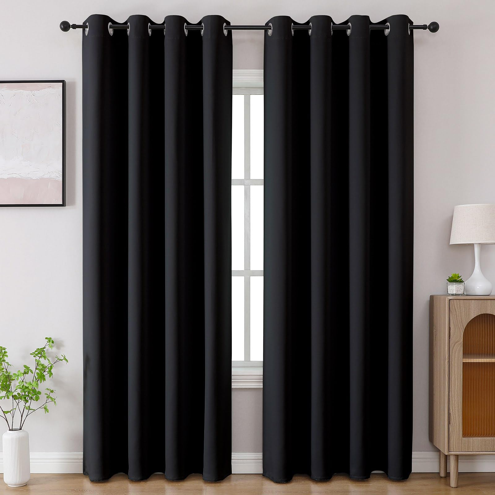 Thermal Insulated Black Drapes, 96-Inch Long, Soundproof & Room Darkening