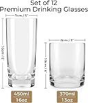 MIAMIO - Drinking Glasses Set of 12/6 x Small 370 ml and 6X Big 450 ml Glass Cups for Water, Cocktails, Tea and Beer - Dishwasher Safe