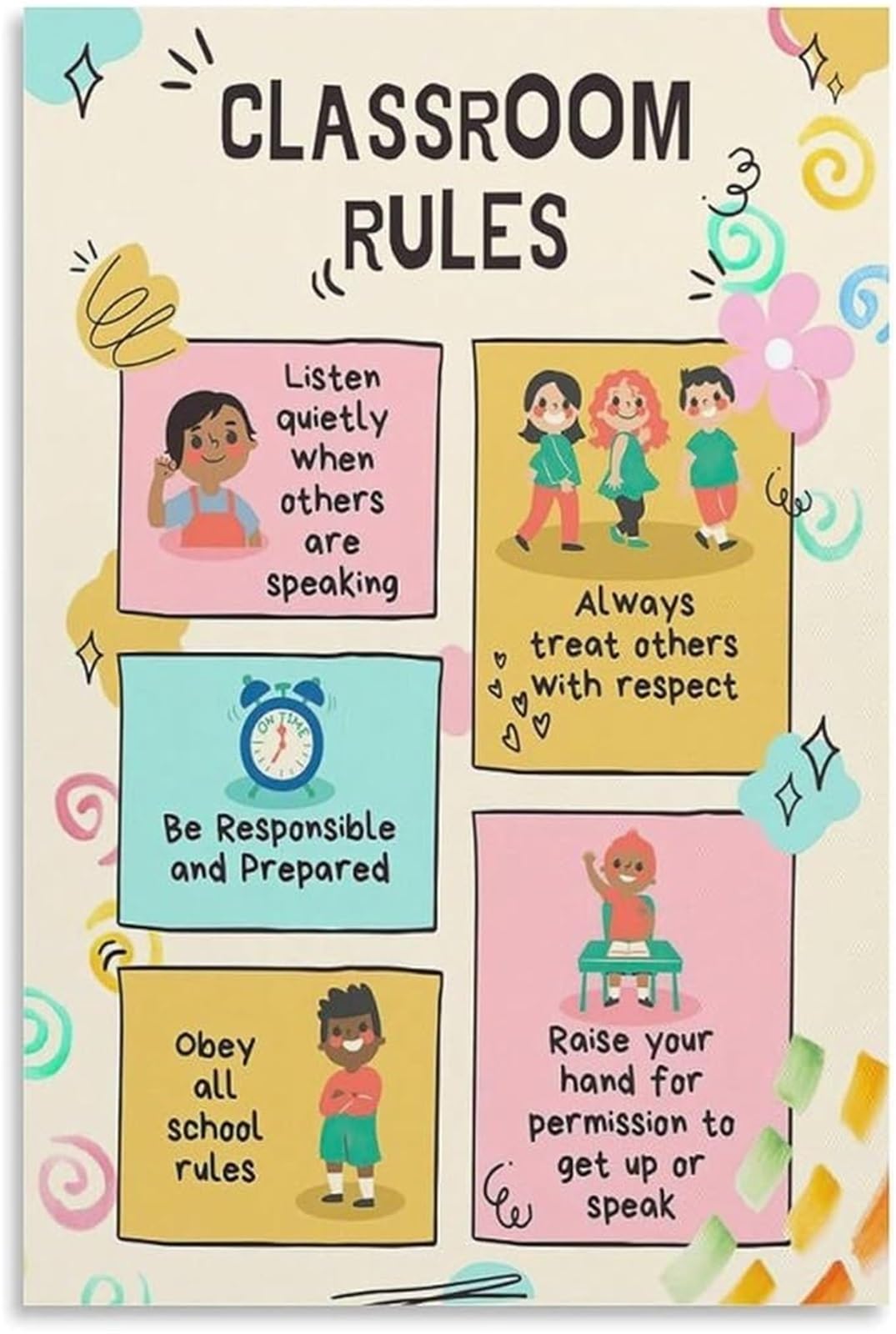 NWPNLXEA Preschool Classroom Rules Habits Polite Poster Wall-Art for Daycare Kindergarten Home(Unframed,16x24inch(40x60cm))
