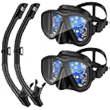 Snorkeling Gear for Adults, Dry Top Snorkel Mask Set 2 Pack Scuba Diving Mask Snorkel Gear Anti Fog Snorkeling Packages Tempered Glass Panoramic View Nose Cover