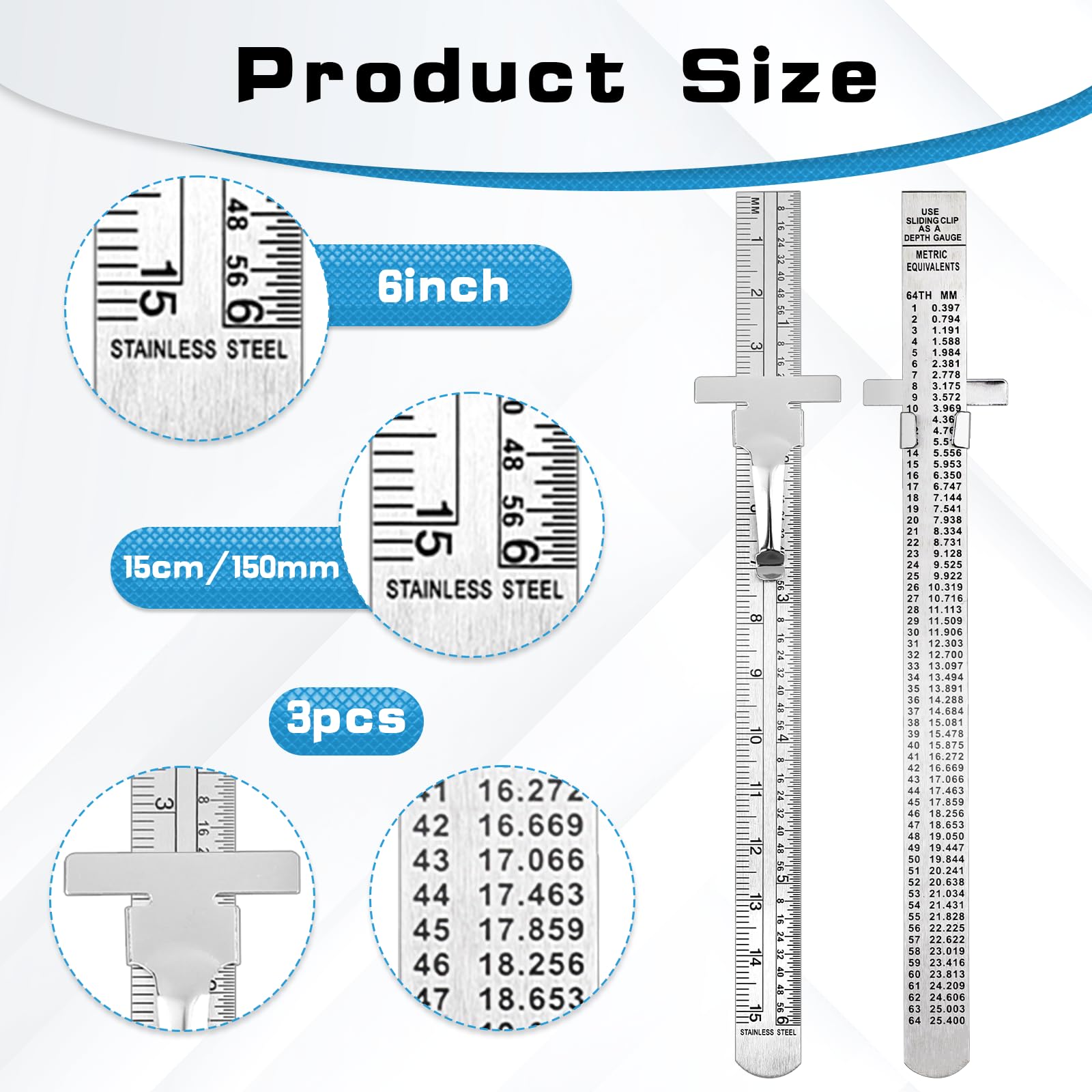 Metal Ruler Walmart 3-Piece Stainless Steel Ruler Set - 6, 8, 12 Inch ...