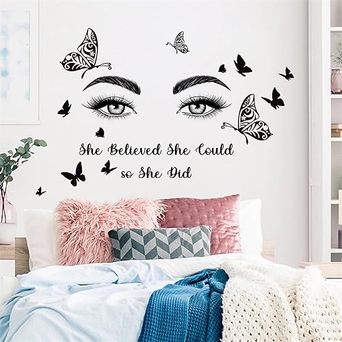 Miniatura 5 de Calcomanías de pared de mariposa con ojos de pestañas negras, citas inspiradoras de sacinora con palabras motivacionales, calcomanías de pared