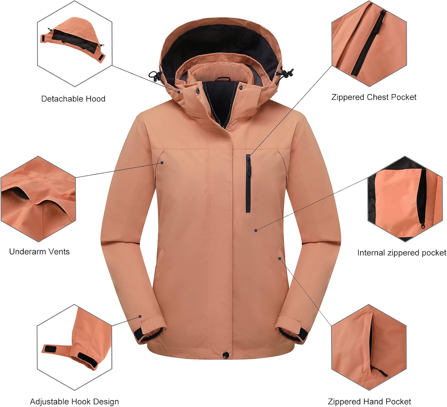 Women's 3 in 1 Ski Jacket Mountain Waterproof Windproof Winter Snow Coat Hike Snowboarding Jackets Hooded Warm Raincoat - Image 5