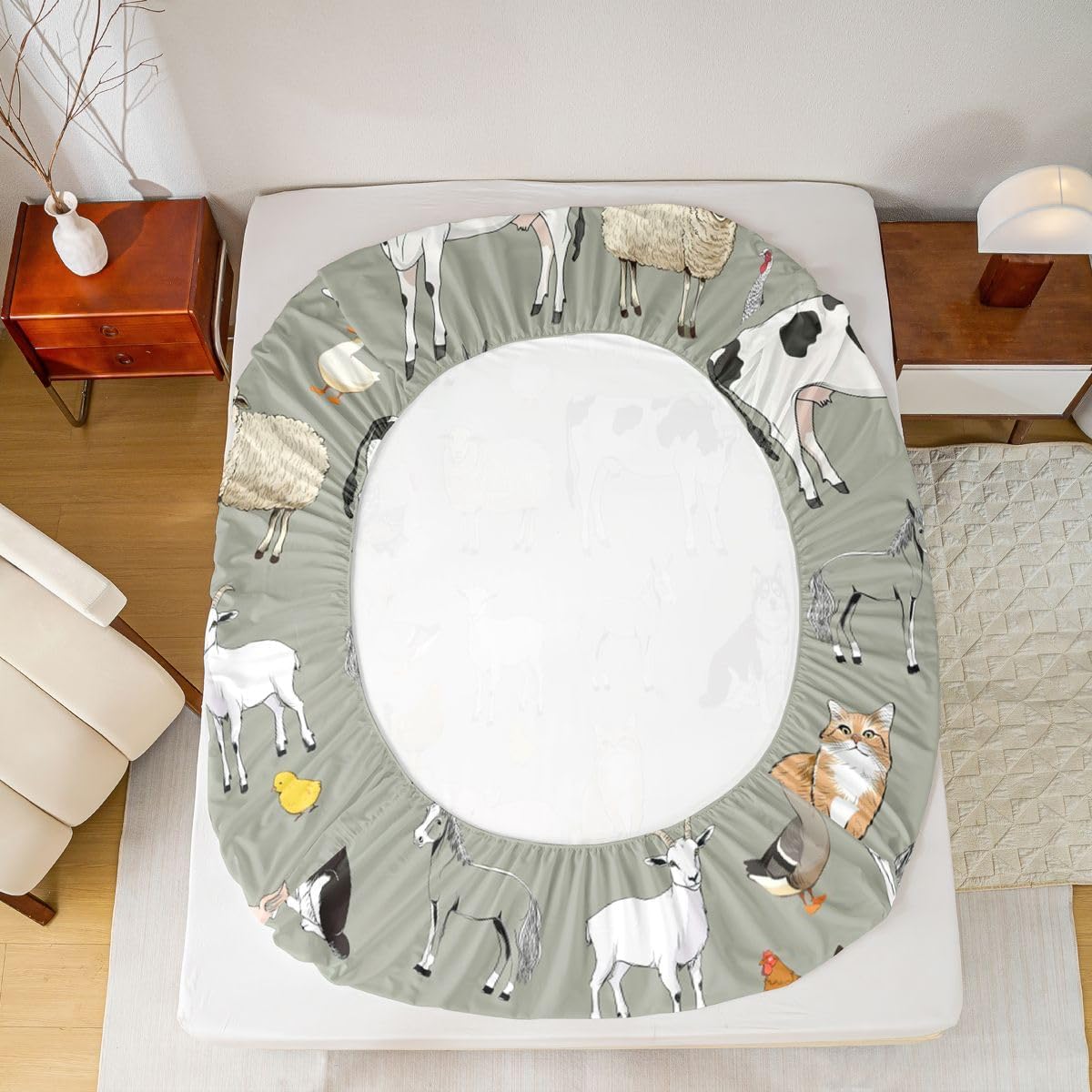 Feelyou Cow Bed Sheets Cartoon Cat Dog Horse Sheet Set for Kids Boys Girls Teens Room Farm Animal Collection Decor Bed Sheet Set Farmhouse Style Bed Set 4Pcs Queen Size