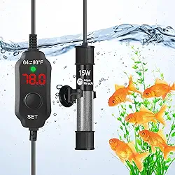 AquaMiralce Aquecedor de aquário de 15 W com tamanho compacto, aquecedor submersível de aquário com termostato digital de LED, aquecedor de peixe ajustável, aquecedor de tartaruga para tanques de 1 a