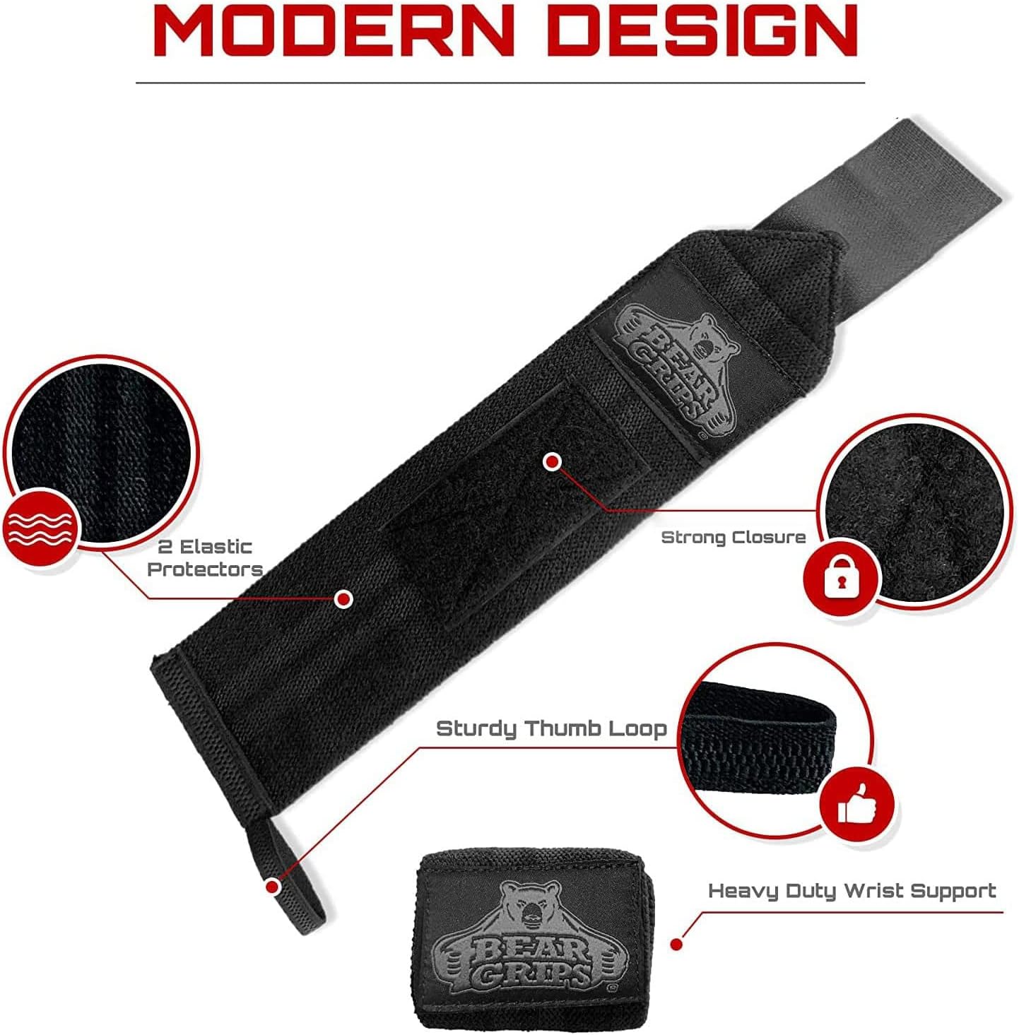 Bear Grips Extra Strength Weight Lifting Wrist Wraps | Wrist Straps for Weightlifting Men and Women | Wrist Support Brace for Wrist Pain Relief, Lift More Weight for Bench, Gym, Powerlifting 12" & 18" : Sports & Outdoors