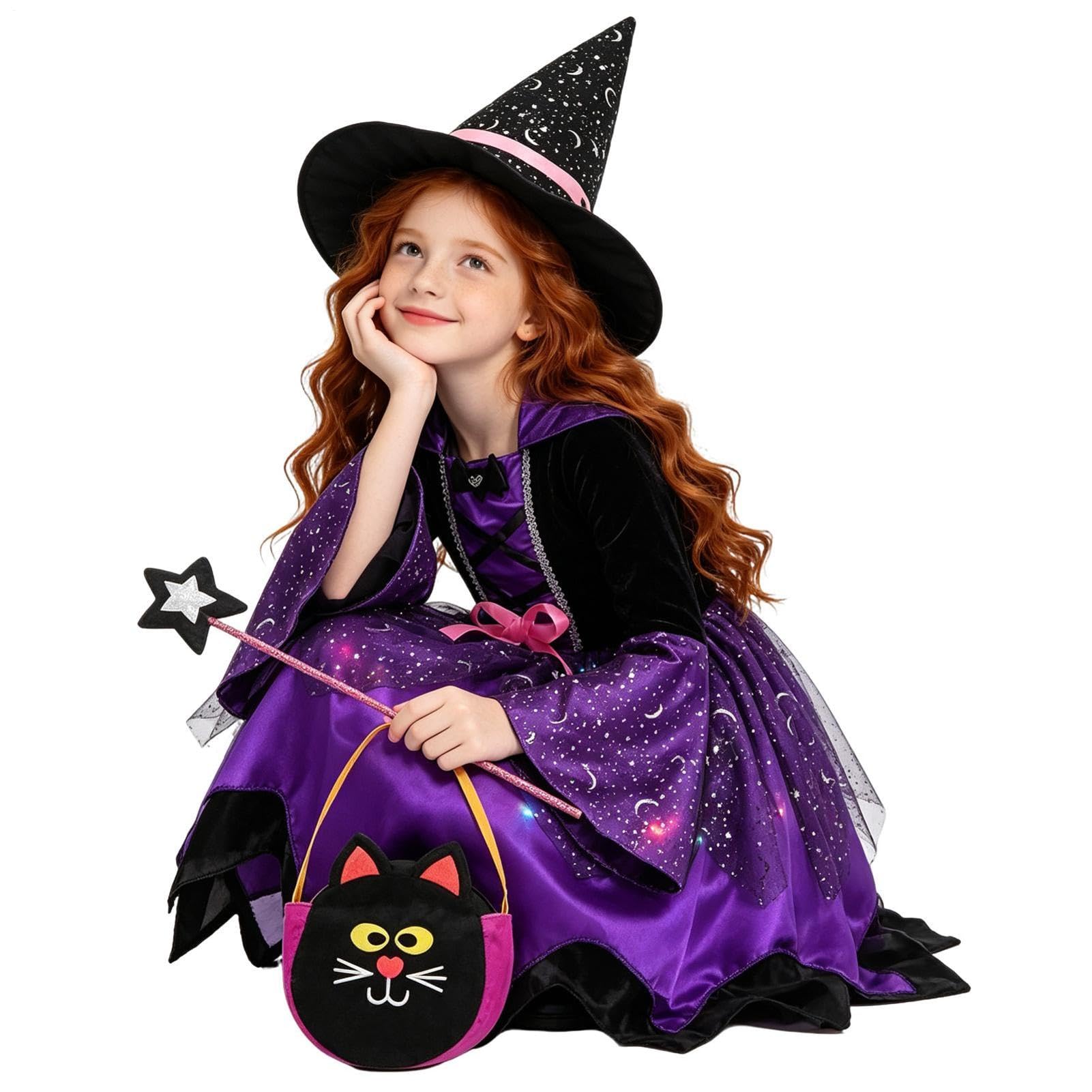 Generico Costume Bimba con Cappello Bacchetta Abito Leggero Illuminato