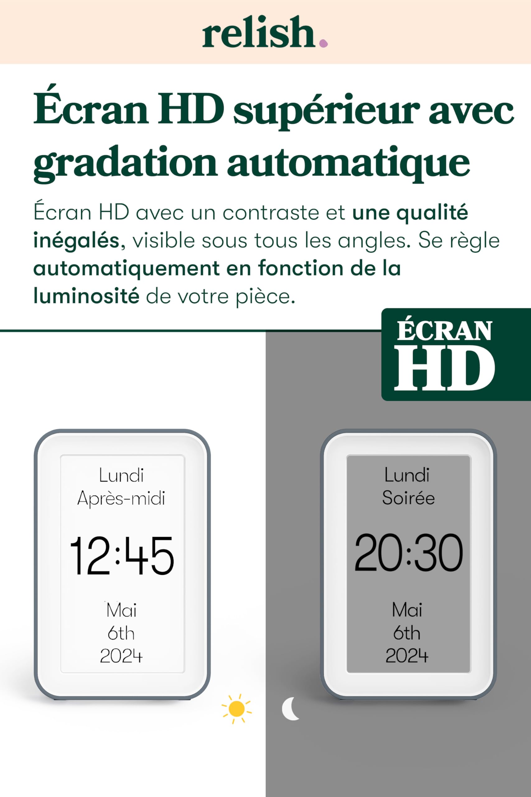 Relish Day Connect (NOUVEAU 2024) – Horloge pour démence, Horloge numérique calendrier grand écran HD pour les personnes âgées et les personnes souffrant de perte de mémoire avec grands chiffres, jour