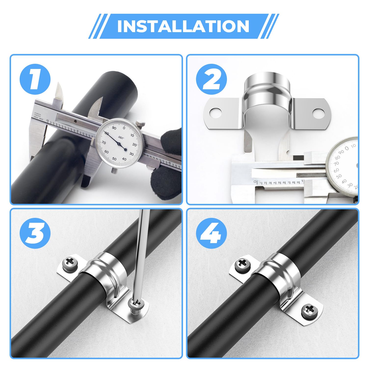 24 abrazaderas de conducto de acero inoxidable 304 de 3 3/16 pulgadas (80 mm), abrazadera de tubo en U, correa de tubo en U, soporte en U rígido, clips de tensión, abrazadera de tubo en U,