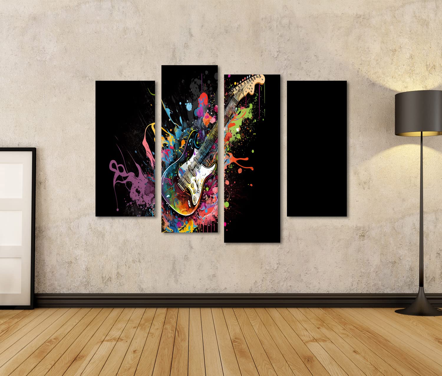 islandburner Stampa su tela Chitarra Elettrica Colorato Schizzi di Colore Sfondo Nero Hard Rock Immagini Murali Poster