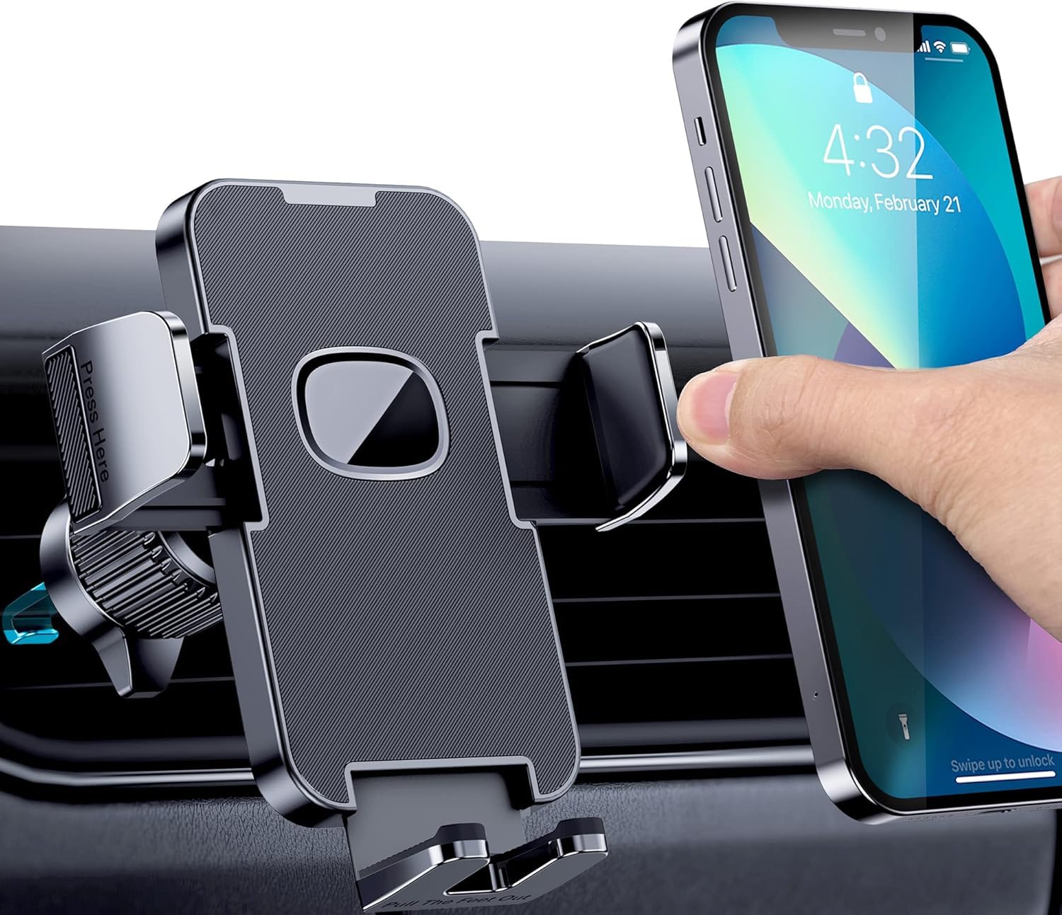 Qifutan Car Vent Phone Mount for Car [Military-Grade Hook Clip] Phone Stand for Car [Thick Cases Friendly] Air Vent Clip Cell Phone Holder for Smartphone, iPhone, Automobile Cradles Universal