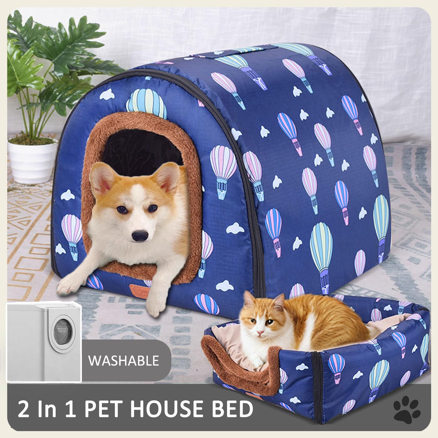 Cuccia per cani 2 in 1, calda, grande, impermeabile, di lusso, rimovibile, anti ansia, per interni ed esterni (60 x 48 x 42 cm, G)