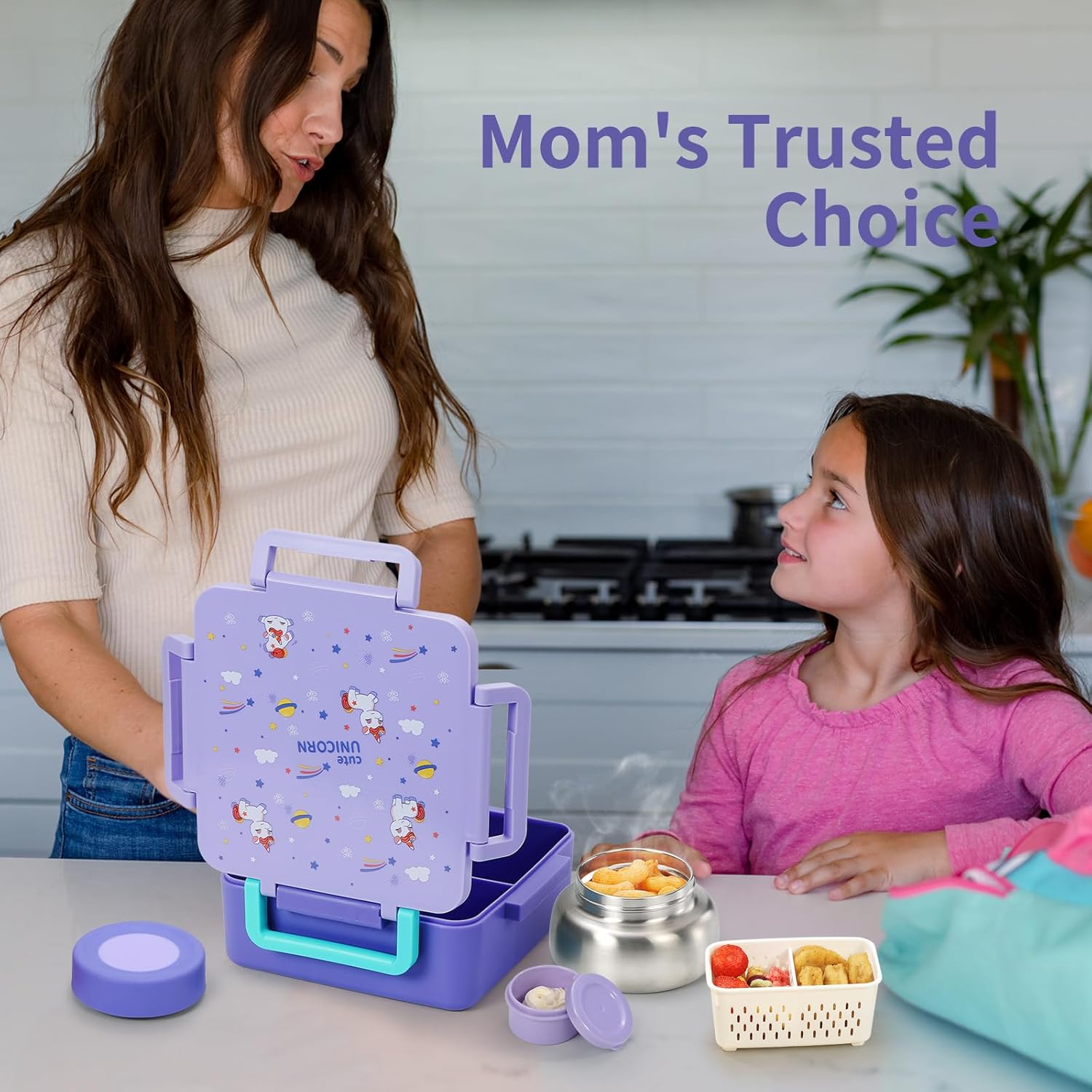 Bento Box for Kids with Thermos, [Large Capacity] Insulated Kids Lunch Box with 4 Compartment for Ages 3+, Drop-Proof & Dishwasher Safe Lunchbox Container Purple - Image 6