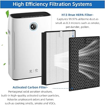 Air Purifier Replacement Filter Compatible with Philips 2000i Series AC2889 AC2887 AC2882 AC3829, True HEPA filter and High-Efficiency Activated Carbon filter (Replaces FY2422/30 FY2420/30)