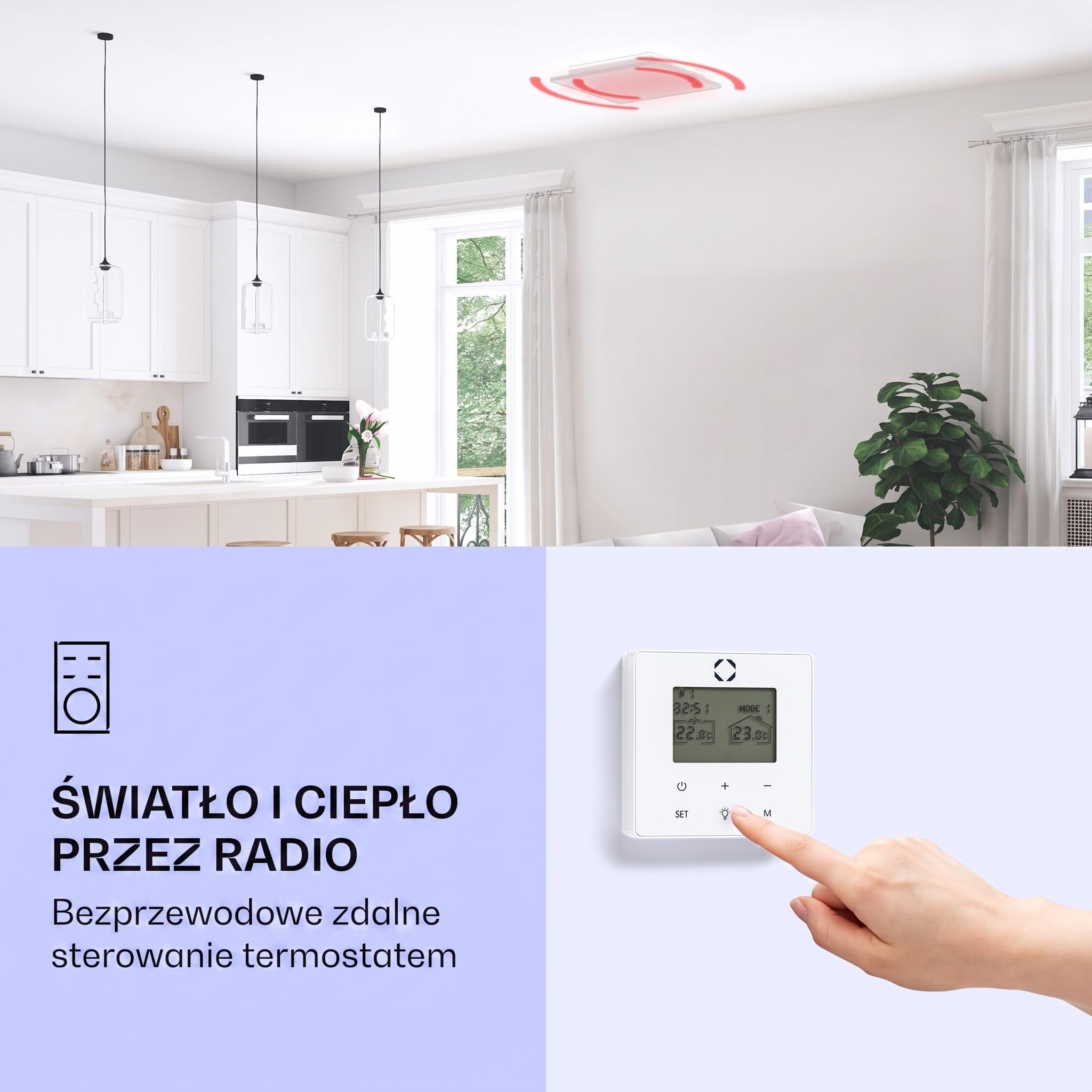 Klarstein Ogrzewanie na podczerwień, ogrzewanie na podczerwień z termostatem, ogrzewanie z wykrywaniem otwartego okna i pilotem zdalnego sterowania, ogrzewanie bez CO2, montaż sufitowy, IP44, 350 W