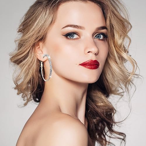 Miniatura 3 de Pendientes grandes con diamantes de imitación circulares finos y colgantes dorados y plateados, elegantes aretes de diamantes de imitación para boda