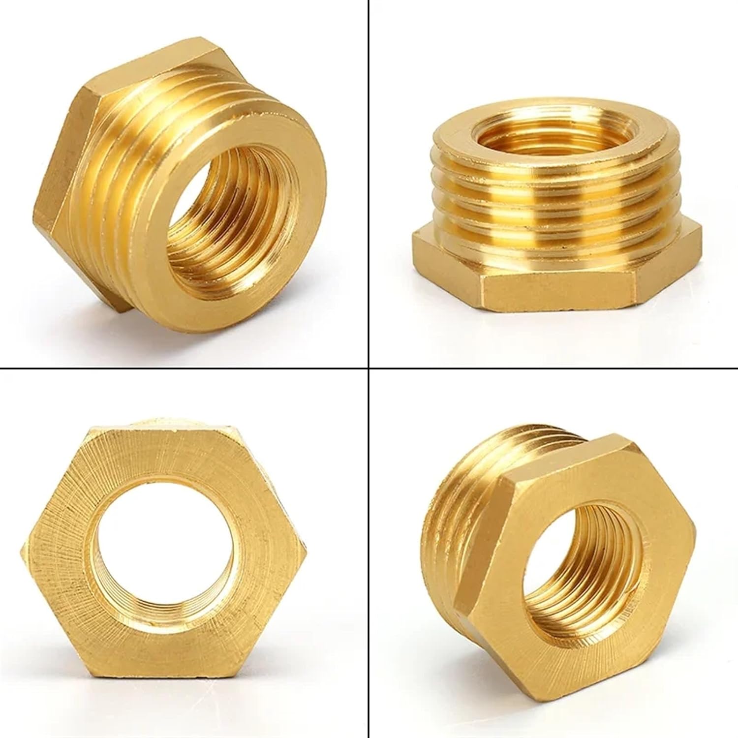 20PCS Brass 1/8 1/4 3/8 1/2 Female To Male Threaded Hex Bushing Reducer Copper Pipe Fitting Water Gas Adapter Coupler Connector(F 03 To M 04)