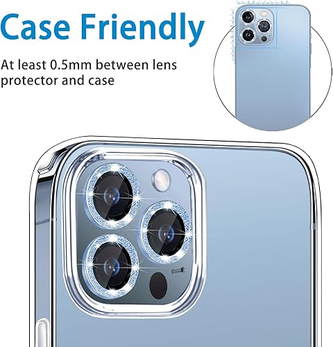 Miniatura 3 de Hsefo Protector de lente de cámara para iPhone 13 Pro y iPhone 13 Pro Max, cubierta de cámara de vidrio templado 9H con purpurina brillante,