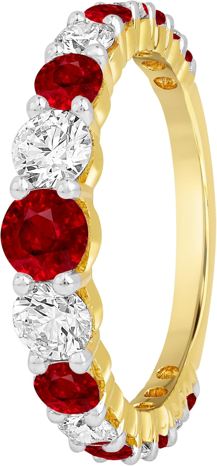 DEWBERRY 1.75 Cttw Round IGI Lab Grown Certified Diamond & Natural Gemstone Eternity Wedding Band Ring 925 Silver Vermeil | 14K Yellow or White Gold Plated Women Stackable Band (F-G/VS) Size 4-14 - Image 5