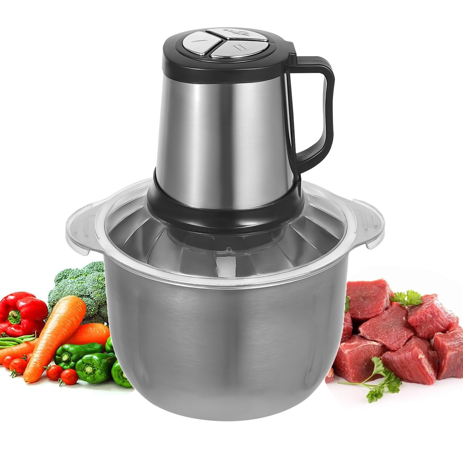 5L Zerkleinerer Küche Elektrisch 800W Multizerkleinerer Vollkupfermotor 3 Geschwindigkeit 4 Klingen Universalzerkleinerer für Fleisch Gemüse Zwiebeln Obst