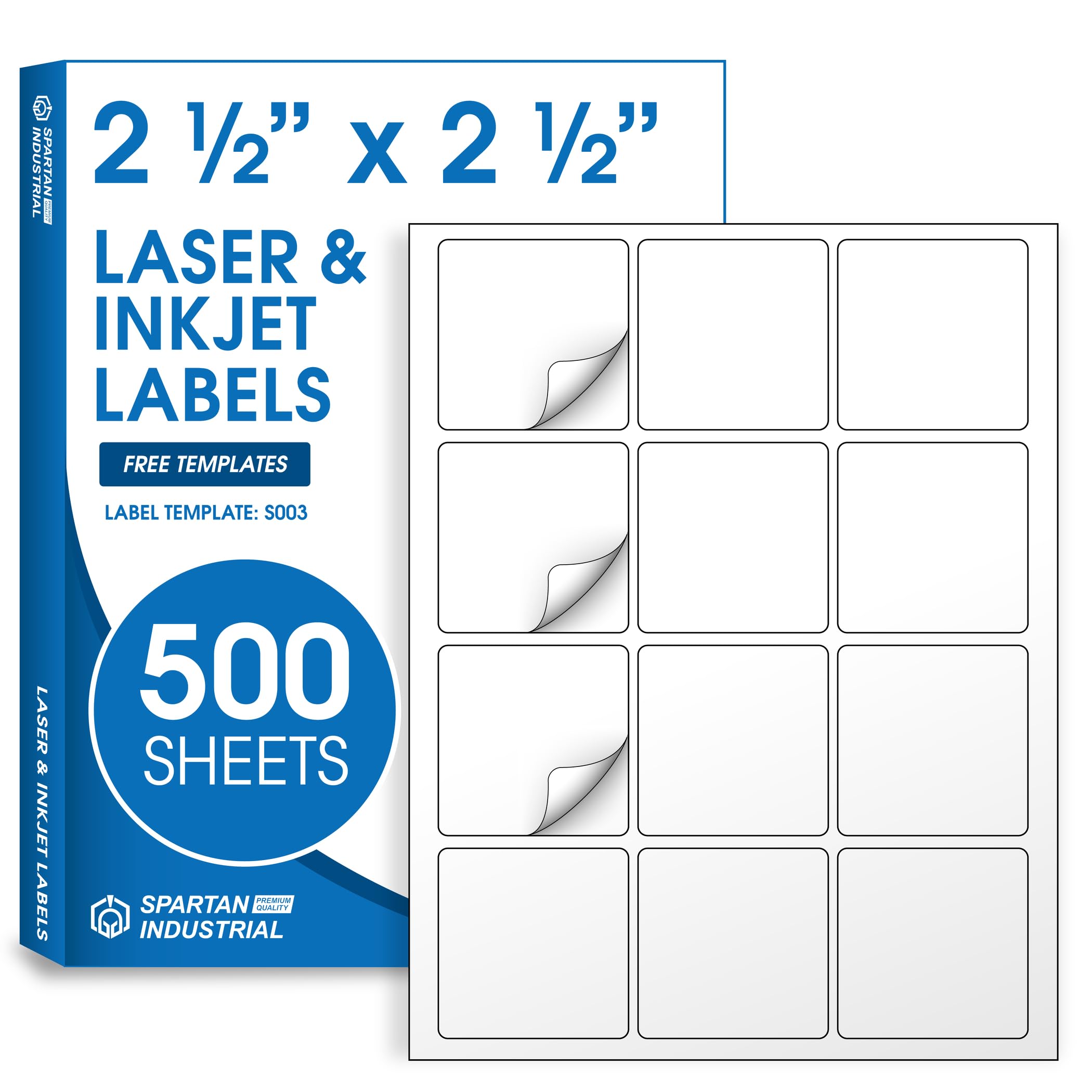 2 1/2" X 2 1/2" Square Printable Labels Compatible with Inkjet and Laser Printers - 500 Sheets, 6000 Matte White Paper Stickers for QR Codes, Barcodes