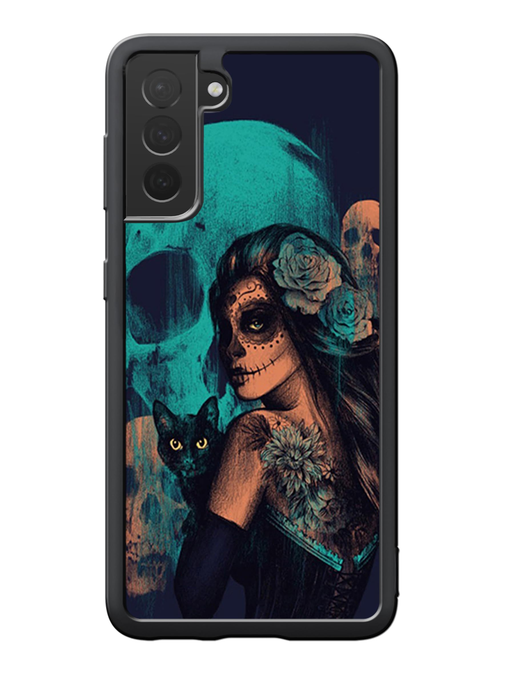 VUTTOO for Samsung Galaxy S21 Case - Day of The Dead Women Black Cat and Skull Pattern Phone case - TPU Shock Absorption Protection Phone Cover Case